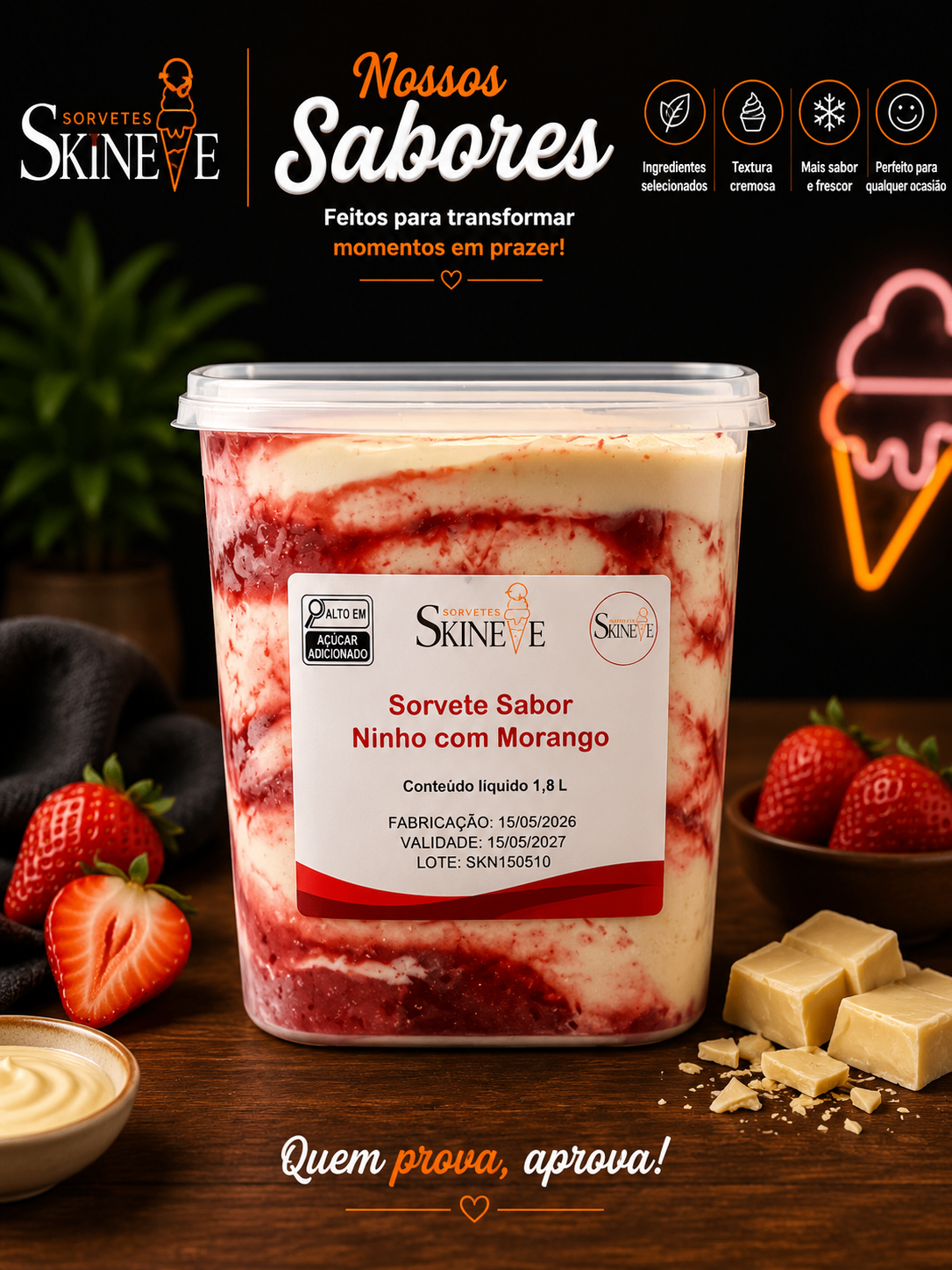 Sorvete de Ninho com Morango Ski Neve
