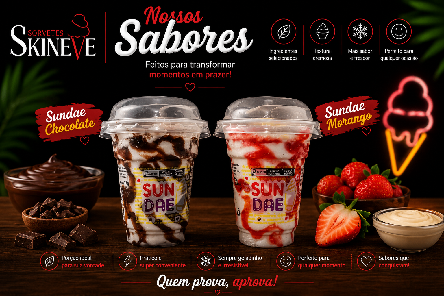 Sorvete de Sundaes Ski Neve Ski Neve