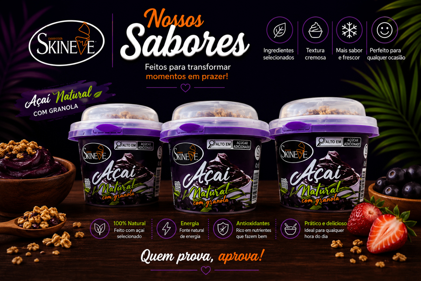 Sorvete de Açaí Natural com Granola Ski Neve