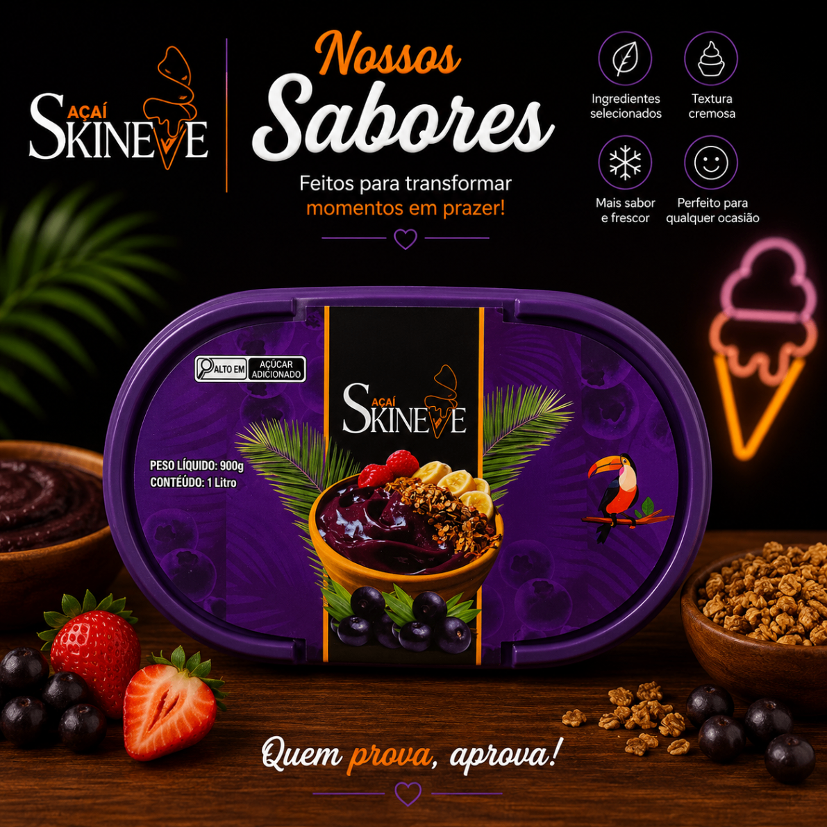 Sorvete de Açaí em Balde Ski Neve